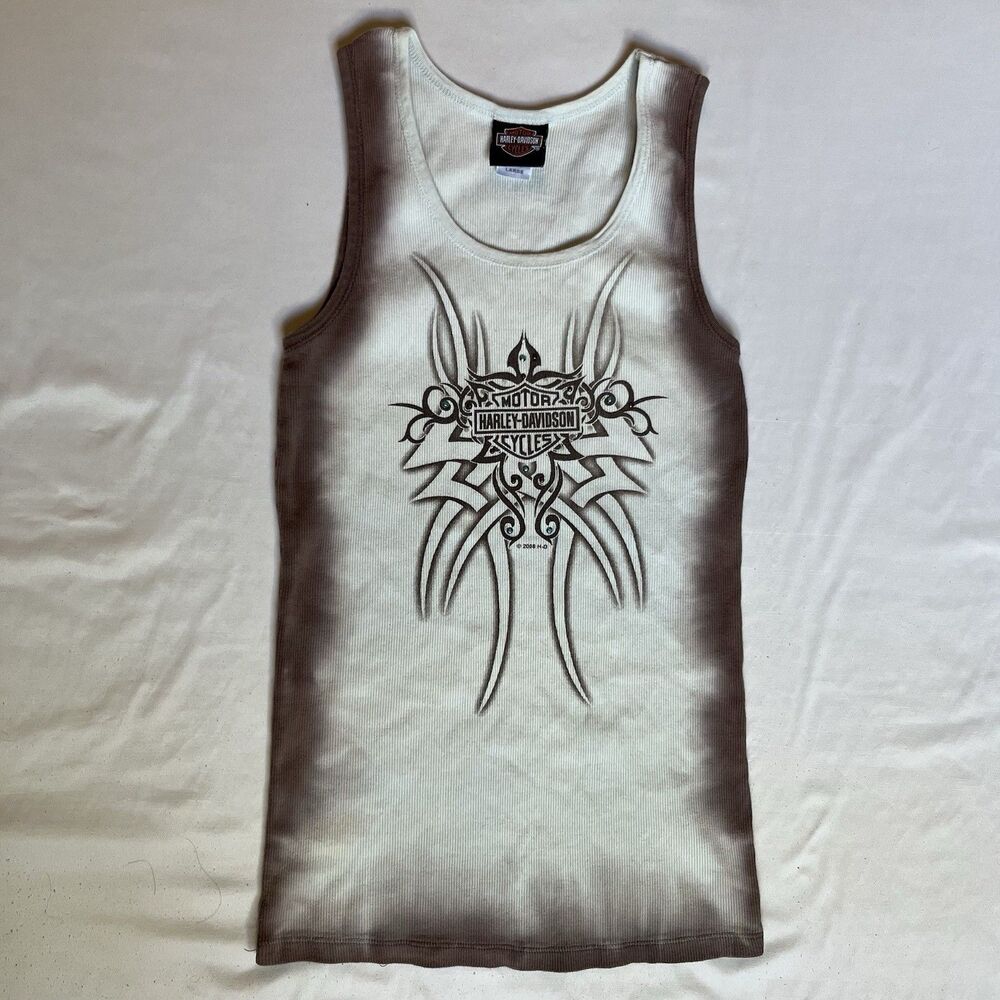 Y2K Harley Davidson Tank Top Women’s L Large USA Made Tie Dye Rhinestone Bling